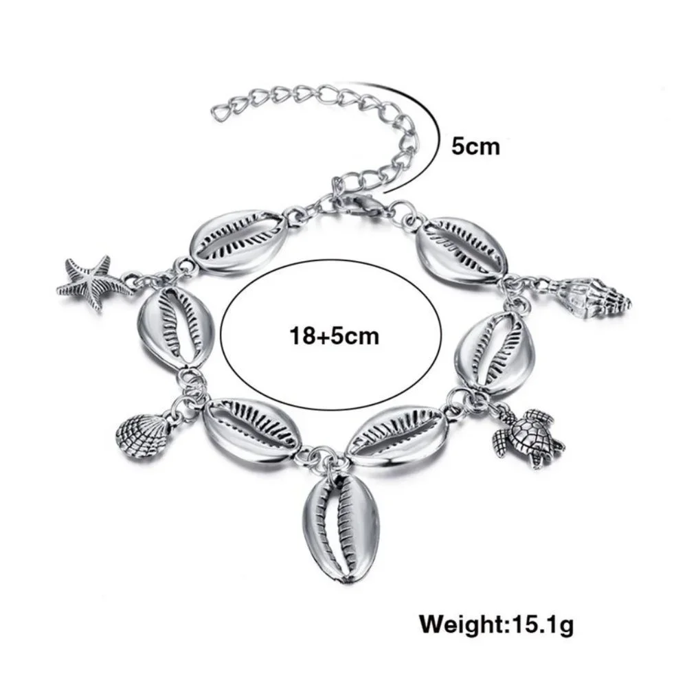 🌸925 Silver Plated Starfish shell Turtle Anklet for Women, MARR9314 - Picture 5 of 6